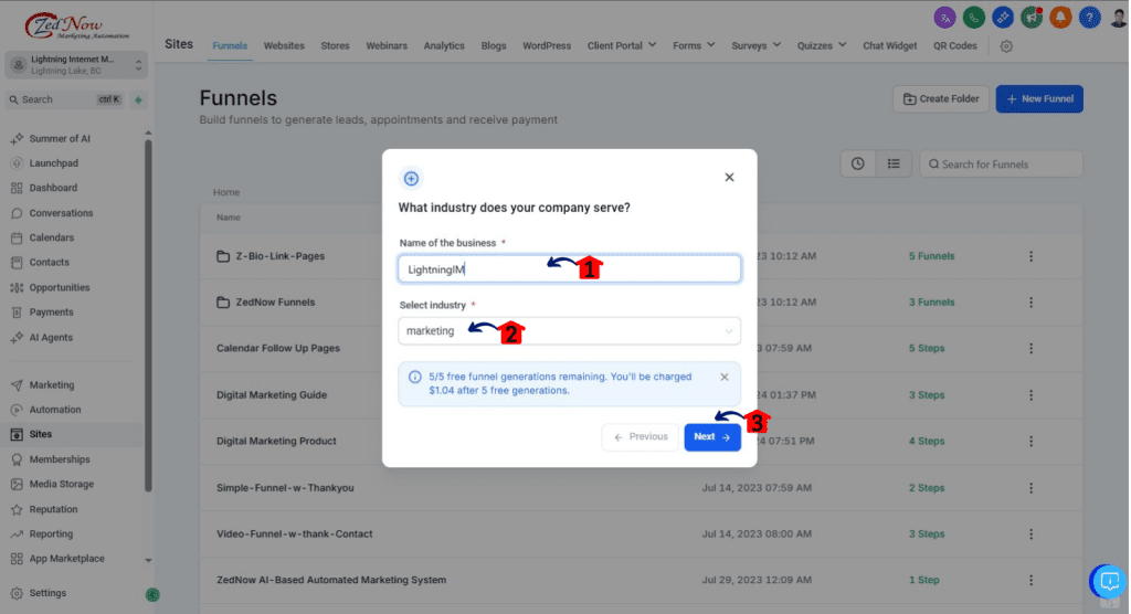 How to build a sales funnel - Enter Your Business Info