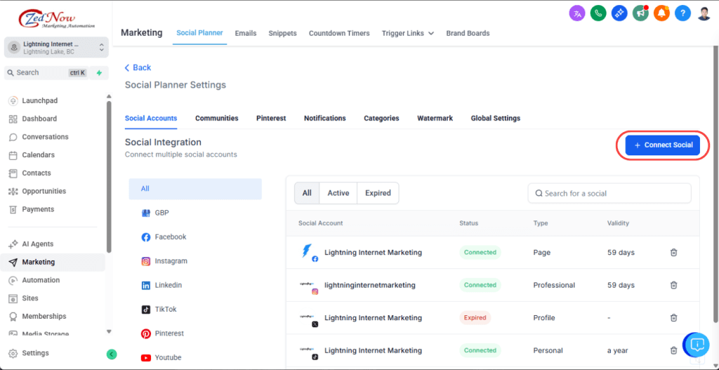 Connecting Social Account