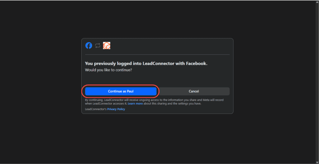 Verify Connecting Facebook