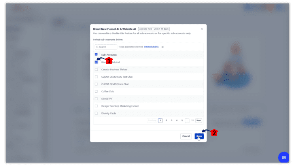 Selecting Sub-Accounts To Enable Feature