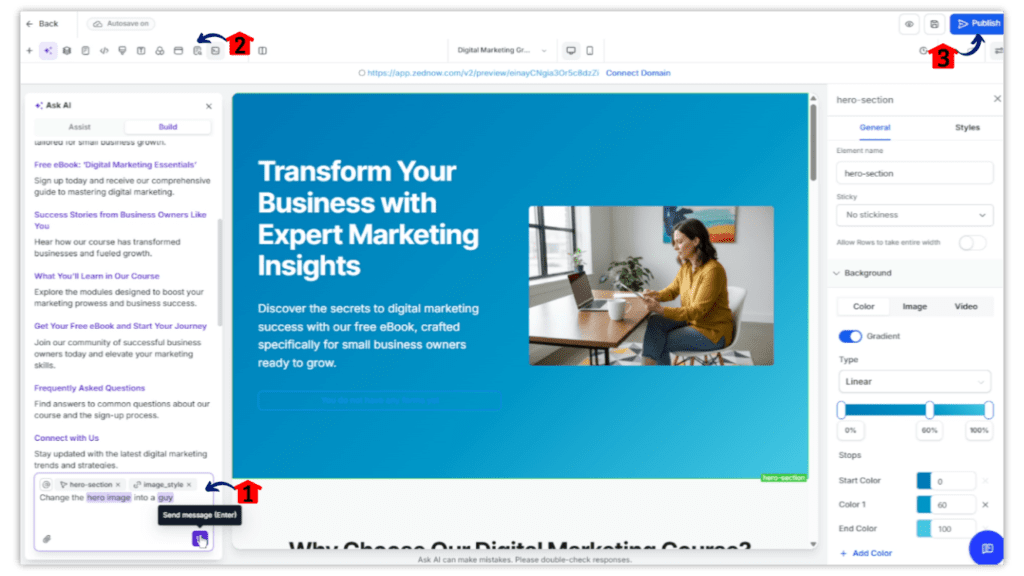 Refine and publish page